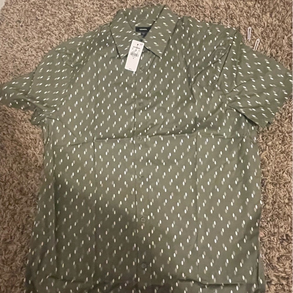 Express Men's Olive Patterned Shirt - Picture 4 of 4